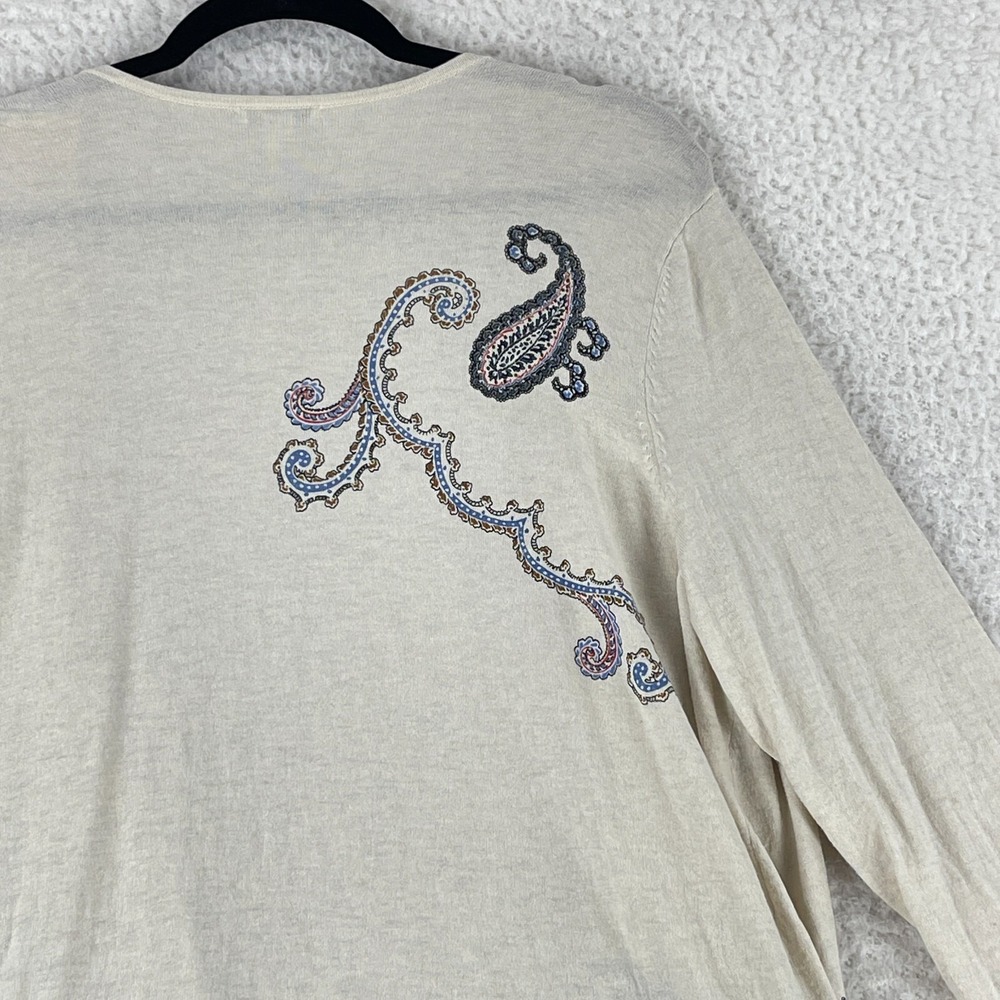 J. Jill Ivory Paisley Print Open Front Cardigan Sweater Womens 3/4 Sleeve Size L - Picture 12 of 12